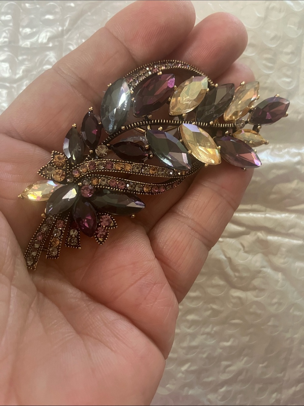 NWT Big 3 1/2” Vintage-Inspired Purple and Pink Marquise Crystal Brooch